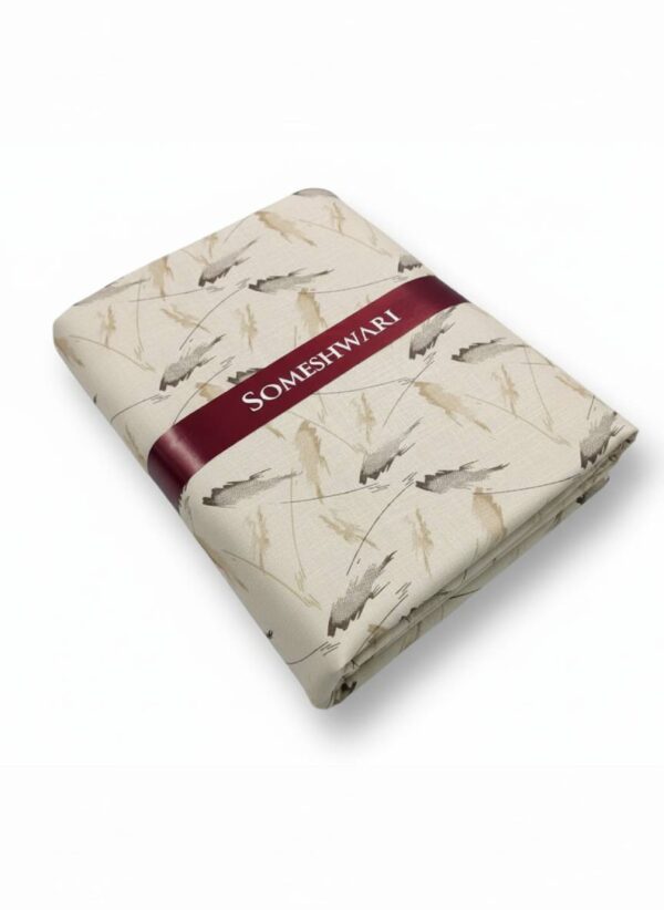 sssssss Someshwari Premium Cotton Shirt Fabric for Men – Leaf Print Unstitched Material (Soft & Breathable)