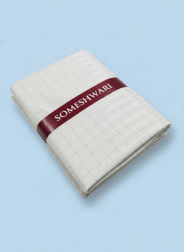 sssssss Someshwari Premium White Cotton Shirt Fabric for Men – Subtle Check Pattern (Unstitched)