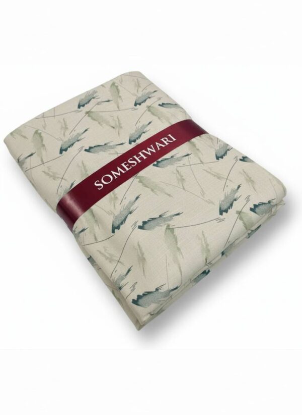 sssssss Someshwari Premium Cotton Shirt Fabric for Men – Leaf Print Unstitched Material (Soft & Breathable)